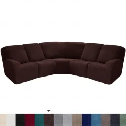 L Shape Sectional Recliner Sofa Covers Corner Sofa Velvet Stretch Recliner Covers Washable(5 Seater Corner Lounger include 4 Backrest Cover & Seat Cover,1 Coner Sofa Cover, 2 Armrest Cover)