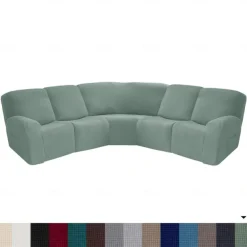 L Shape Sectional Recliner Sofa Covers Corner Sofa Velvet Stretch Recliner Covers Washable(5 Seater Corner Lounger include 4 Backrest Cover & Seat Cover,1 Coner Sofa Cover, 2 Armrest Cover)