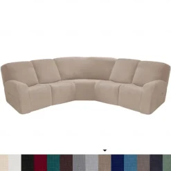 L Shape Sectional Recliner Sofa Covers Corner Sofa Velvet Stretch Recliner Covers Washable(5 Seater Corner Lounger include 4 Backrest Cover & Seat Cover,1 Coner Sofa Cover, 2 Armrest Cover)