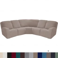L Shape Sectional Recliner Sofa Covers Corner Sofa Velvet Stretch Recliner Covers Washable(5 Seater Corner Lounger include 4 Backrest Cover & Seat Cover,1 Coner Sofa Cover, 2 Armrest Cover)