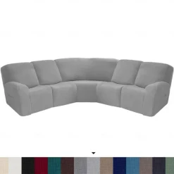 L Shape Sectional Recliner Sofa Covers Corner Sofa Velvet Stretch Recliner Covers Washable(5 Seater Corner Lounger include 4 Backrest Cover & Seat Cover,1 Coner Sofa Cover, 2 Armrest Cover)