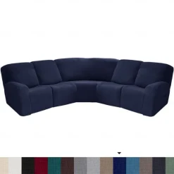 L Shape Sectional Recliner Sofa Covers Corner Sofa Velvet Stretch Recliner Covers Washable(5 Seater Corner Lounger include 4 Backrest Cover & Seat Cover,1 Coner Sofa Cover, 2 Armrest Cover)