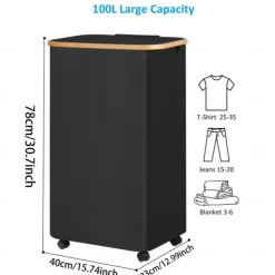 75L Slim Laundry Hamper with Wheels,Clothes Hamper for Laundry,Laundry Basket with Lid & Inner Bag,for Laundry Room, Bedroom, Dormitory Organization