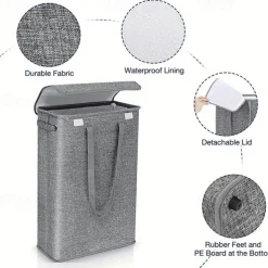 45L Thin Laundry Basket With Cover Narrow Hand Fine Hand Dirty Laundry Basket Bedroom Kindergarten Whole Basket Storage Bag