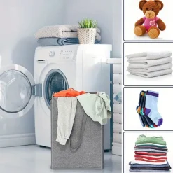 45L Thin Laundry Basket With Cover Narrow Hand Fine Hand Dirty Laundry Basket Bedroom Kindergarten Whole Basket Storage Bag
