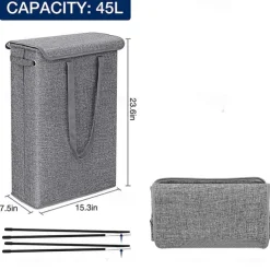 45L Thin Laundry Basket With Cover Narrow Hand Fine Hand Dirty Laundry Basket Bedroom Kindergarten Whole Basket Storage Bag