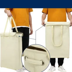 45L Thin Laundry Basket With Cover Narrow Hand Fine Hand Dirty Laundry Basket Bedroom Kindergarten Whole Basket Storage Bag