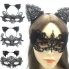 Lace Masquerade Mask for Women, Black Masquerade Mask for Women Cat Mask Cat Ear Headband with Heart Chokerl
