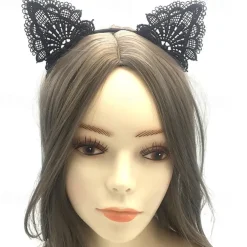 Lace Masquerade Mask for Women, Black Masquerade Mask for Women Cat Mask Cat Ear Headband with Heart Chokerl