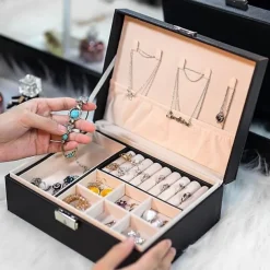 Lady PU Leather Jewelry Box Storage Box Earrings Bracelet Necklace Ring Display Case Double layer Portable Jewelry Organizer 23X17X9CM