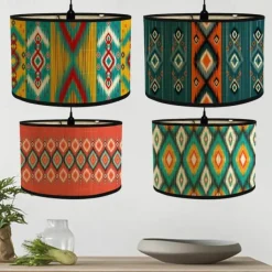 Lampshade Printing Retro Folk House Decoration Chandelier Bamboo Lighting Handicraft Ethnic Style