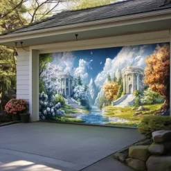 Landscape Door Decorations Garage Door Cover Spring Lake Outdoor Banner Large Backdrop for Holiday Outdoor Garage Door Home Wall Decorations