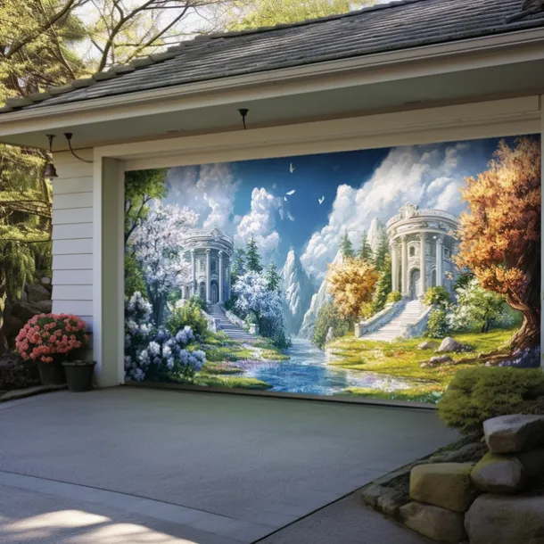 Landscape Door Decorations Garage Door Cover Spring Lake Outdoor Banner Large Backdrop for Holiday Outdoor Garage Door Home Wall Decorations
