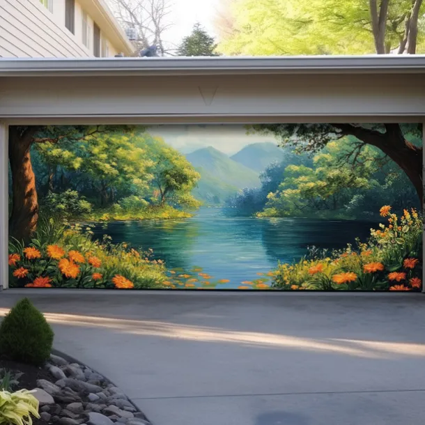 Landscape Door Decorations Garage Door Cover Spring Lake Outdoor Banner Large Backdrop for Holiday Outdoor Garage Door Home Wall Decorations