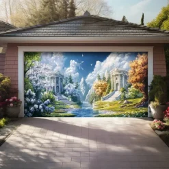 Landscape Door Decorations Garage Door Cover Spring Lake Outdoor Banner Large Backdrop for Holiday Outdoor Garage Door Home Wall Decorations