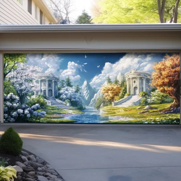 Landscape Door Decorations Garage Door Cover Spring Lake Outdoor Banner Large Backdrop for Holiday Outdoor Garage Door Home Wall Decorations