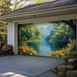 Landscape Door Decorations Garage Door Cover Spring Lake Outdoor Banner Large Backdrop for Holiday Outdoor Garage Door Home Wall Decorations