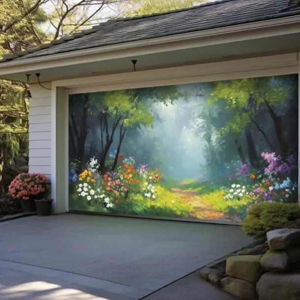 Landscape Door Decorations Garage Door Cover Spring Lake Outdoor Banner Large Backdrop for Holiday Outdoor Garage Door Home Wall Decorations