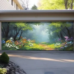 Landscape Door Decorations Garage Door Cover Spring Lake Outdoor Banner Large Backdrop for Holiday Outdoor Garage Door Home Wall Decorations