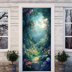 Landscape Door Decorations Door Covers Floral Door Tapestry Door Curtain Decoration Backdrop Indoor/Outdoor Door Banner for Front Door Farmhouse