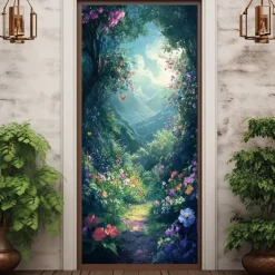 Landscape Door Decorations Door Covers Floral Door Tapestry Door Curtain Decoration Backdrop Indoor/Outdoor Door Banner for Front Door Farmhouse