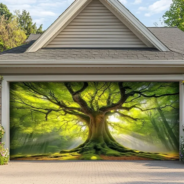 Landscape Door Decorations Garage Door Cover Outdoor Banner Large Backdrop for Holiday Outdoor Garage Door Home Wall Decorations Tree of Life