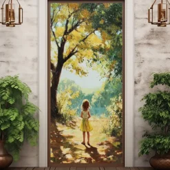 Landscape Door Decorations Door Covers Spring Forest Door Tapestry Door Curtain Decoration Backdrop Indoor/Outdoor Door Banner for Front Door Farmhouse