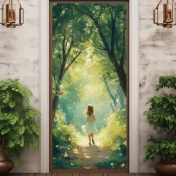 Landscape Door Decorations Door Covers Spring Forest Door Tapestry Door Curtain Decoration Backdrop Indoor/Outdoor Door Banner for Front Door Farmhouse