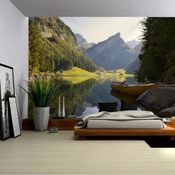 Landscape Forest Waterfall Hanging Tapestry Wall Art Large Tapestry Mural Decor Photograph Backdrop Blanket Curtain Home Bedroom Living Room Decoration