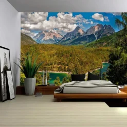 Landscape Forest Waterfall Hanging Tapestry Wall Art Large Tapestry Mural Decor Photograph Backdrop Blanket Curtain Home Bedroom Living Room Decoration