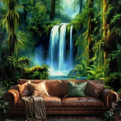 Landscape Forest Waterfall Hanging Tapestry Wall Art Large Tapestry Mural Decor Photograph Backdrop Blanket Curtain Home Bedroom Living Room Decoration