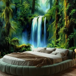 Landscape Forest Waterfall Hanging Tapestry Wall Art Large Tapestry Mural Decor Photograph Backdrop Blanket Curtain Home Bedroom Living Room Decoration