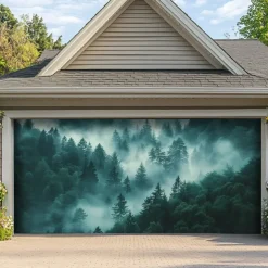 Landscape Misty Forest Door Decorations Garage Door Cover Outdoor Banner Large Backdrop for Holiday Outdoor Garage Door Home Wall Decorations