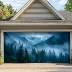 Landscape Misty Forest Door Decorations Garage Door Cover Outdoor Banner Large Backdrop for Holiday Outdoor Garage Door Home Wall Decorations