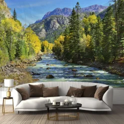 Landscape Mountain Valley Hanging Tapestry Wall Art Large Tapestry Mural Decor Photograph Backdrop Blanket Curtain Home Bedroom Living Room Decoration