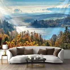 Landscape Mountain Valley Hanging Tapestry Wall Art Large Tapestry Mural Decor Photograph Backdrop Blanket Curtain Home Bedroom Living Room Decoration