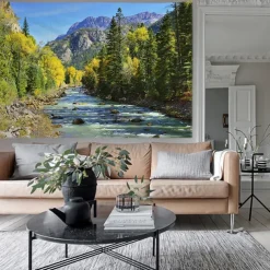 Landscape Mountain Valley Hanging Tapestry Wall Art Large Tapestry Mural Decor Photograph Backdrop Blanket Curtain Home Bedroom Living Room Decoration