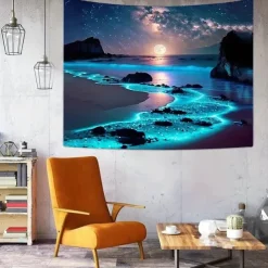 Landscape Night Ocean Hanging Tapestry Wall Art Large Tapestry Mural Decor Photograph Backdrop Blanket Curtain Home Bedroom Living Room Decoration