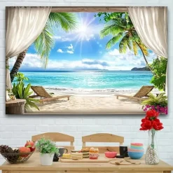 Landscape Ocean Beach Hanging Tapestry Wall Art Large Tapestry Mural Decor Photograph Backdrop Blanket Curtain Home Bedroom Living Room Decoration