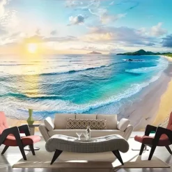 Landscape Ocean Beach Hanging Tapestry Wall Art Large Tapestry Mural Decor Photograph Backdrop Blanket Curtain Home Bedroom Living Room Decoration