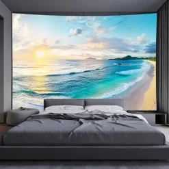 Landscape Ocean Beach Hanging Tapestry Wall Art Large Tapestry Mural Decor Photograph Backdrop Blanket Curtain Home Bedroom Living Room Decoration