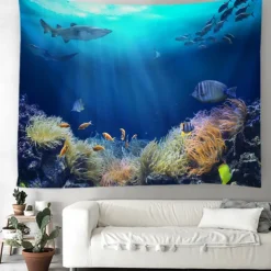 Landscape Ocean Fishes Hanging Tapestry Wall Art Large Tapestry Mural Decor Photograph Backdrop Blanket Curtain Home Bedroom Living Room Decoration