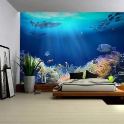 Landscape Ocean Fishes Hanging Tapestry Wall Art Large Tapestry Mural Decor Photograph Backdrop Blanket Curtain Home Bedroom Living Room Decoration