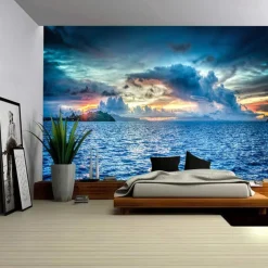 Landscape Ocean View Hanging Tapestry Wall Art Large Tapestry Mural Decor Photograph Backdrop Blanket Curtain Home Bedroom Living Room Decoration