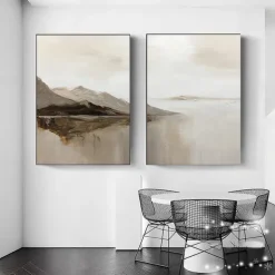 landscape Oil painting handmade Beige Abstract Painting handpainted Beige oil Painting Brown Painting Textured Minimalist Art Mountain Art painting for Living Room bedroom wall Decor Art