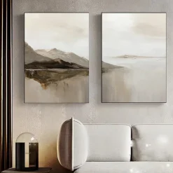 landscape Oil painting handmade Beige Abstract Painting handpainted Beige oil Painting Brown Painting Textured Minimalist Art Mountain Art painting for Living Room bedroom wall Decor Art