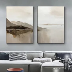 landscape Oil painting handmade Beige Abstract Painting handpainted Beige oil Painting Brown Painting Textured Minimalist Art Mountain Art painting for Living Room bedroom wall Decor Art