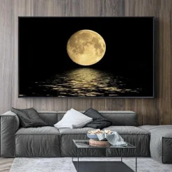 Landscape Prints Posters/Picture Black and White Moon Wall Art Wall Hanging Gift Home Decoration Rolled Canvas No Frame Unframed Unstretched Multiple Size