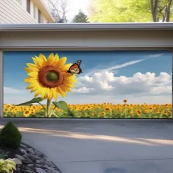 Landscape Sunflowers Door Decorations Garage Door Cover Outdoor Banner Large Backdrop for Holiday Outdoor Garage Door Home Wall Decorations