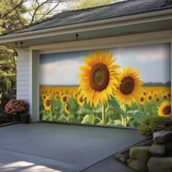 Landscape Sunflowers Door Decorations Garage Door Cover Outdoor Banner Large Backdrop for Holiday Outdoor Garage Door Home Wall Decorations